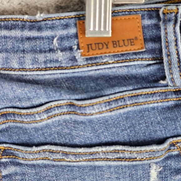 Judy Blue Buffalo Plaid Patch Skinny Jeans Ripped Distressed 15/32 Stretch Denim - Picture 3 of 11